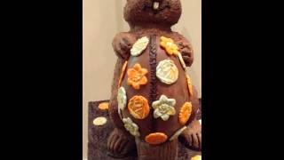 Chocolate Sculpture of Easter Bunny with Egg.
