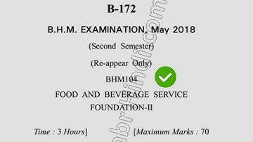 2018 Dcurst BHM 2nd Sem Reappear Food & Beverage Service Foundation Question Paper