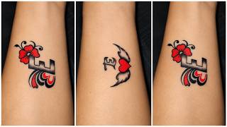 Beautiful Red Flower Tattoo Design with Heart | Stylish Couple Name Tattoo Ideas | Tattoo Art