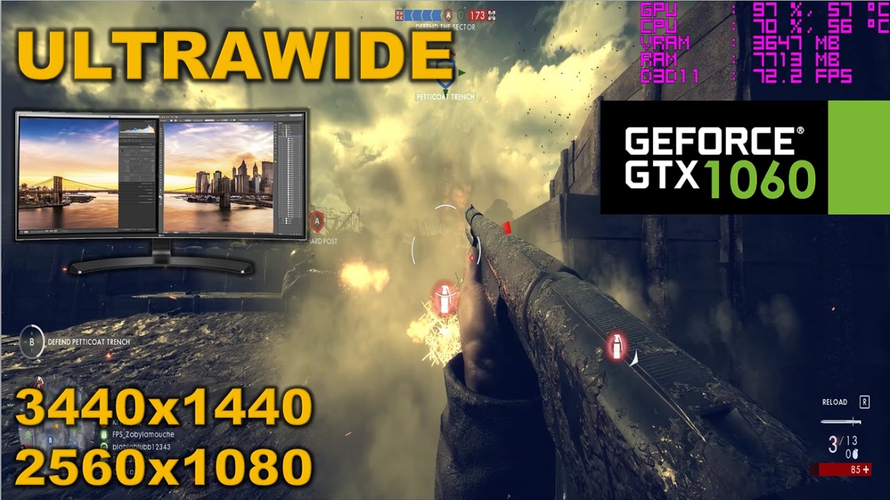 GTX 1060 | Battlefield 1 in 21:9! & 3440x1440) -