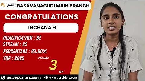 Congratulations INCHANA, on getting placed from PYSPIDERS Basavanagudi!