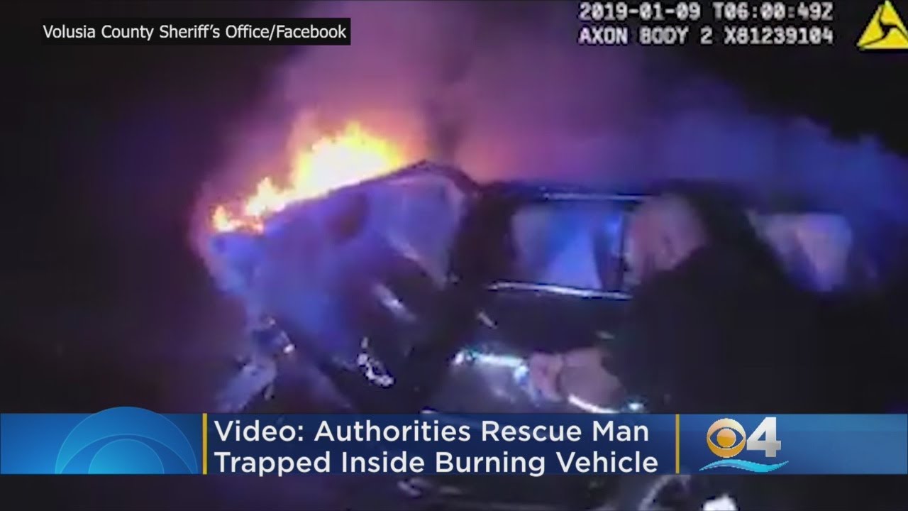 Dramatic Video Shows Florida Officers Rescue Man From Burning Car - YouTube