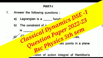Bsc Classical Dynamics DSE-1 Question Paper 2022-23 VD College Jaypur Majhi Tutorial