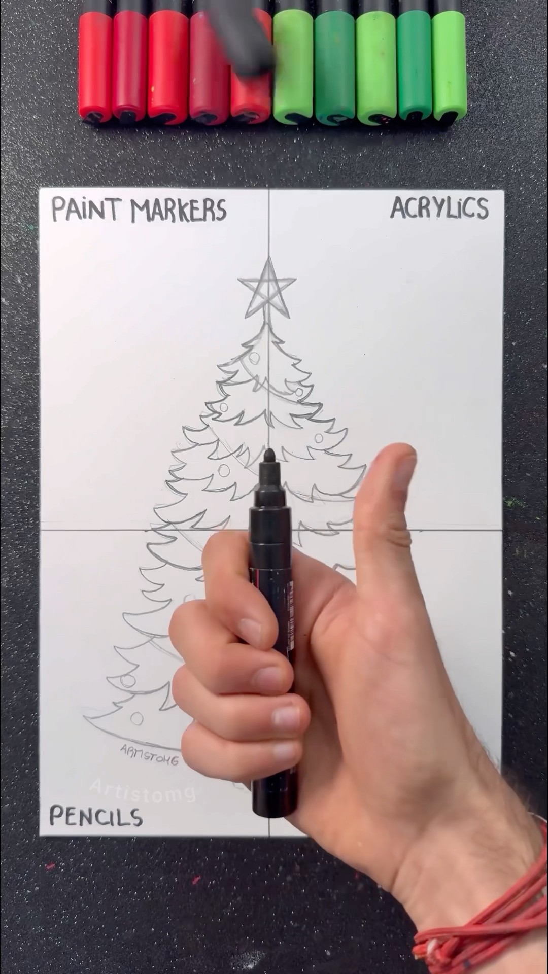 Christmas Tree with Paint Markers! ✍️✨? || Stay tuned for the 2nd Technique! ? #christmas