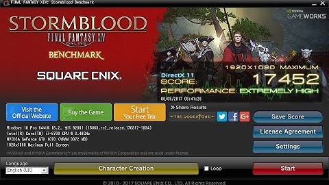 FINAL FANTASY XIV  Stormblood Benchmark (i7 6700 + GTX 1070)