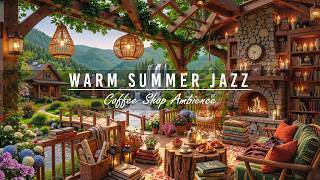 Jazz Relaxing Music for Working, Study 🌿 Warm Summer Porch Ambience & Crackles Fireplace by the Lake screenshot 2