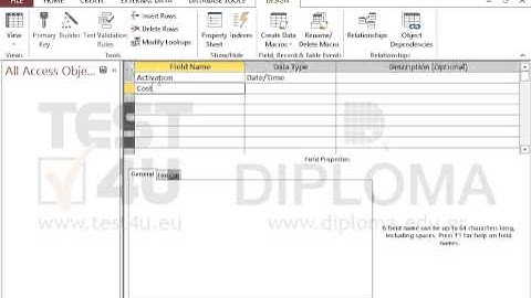 Create a new table displaying the following fields:   1st field: name: Activation, type of data:...