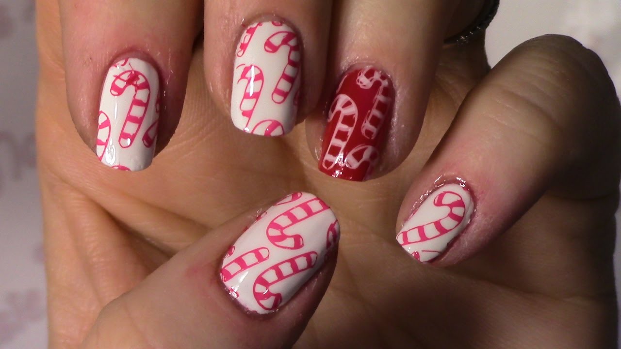 1. Pink and White Glitter Candy Cane Nail Art Tutorial - wide 1