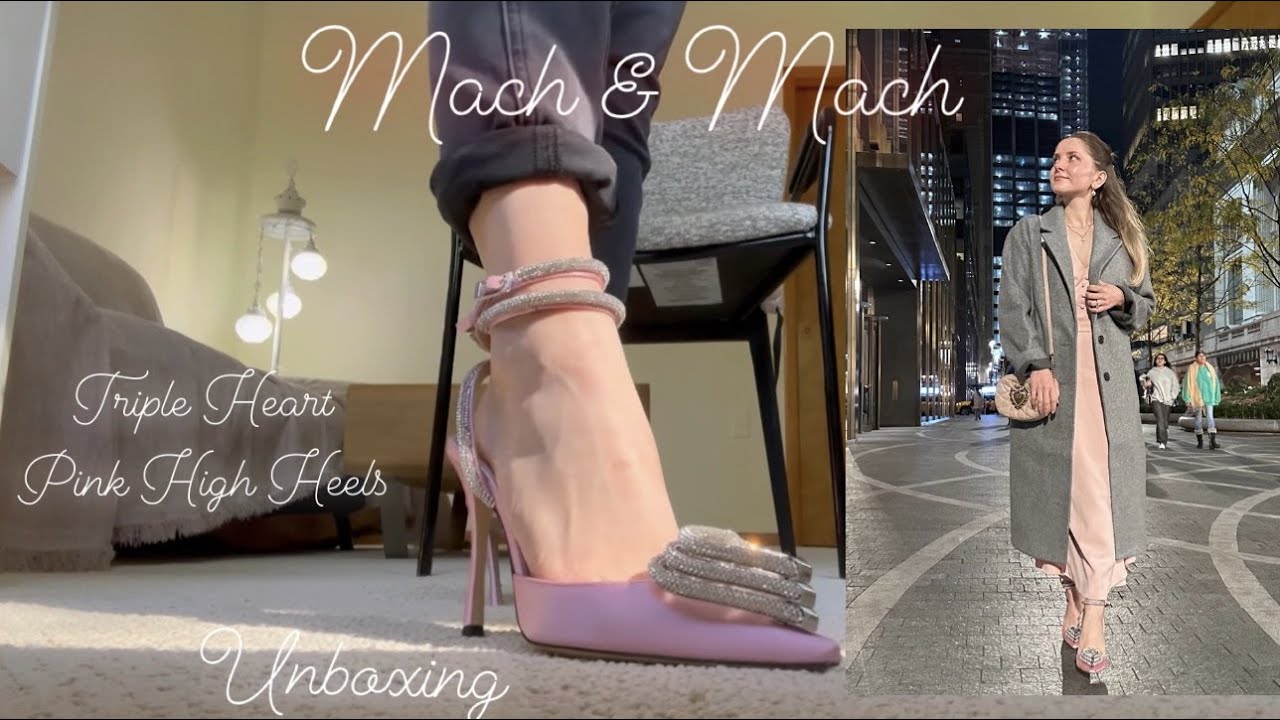 【関税込み】MACH & MACH ピンク Heart エンベリッシュ サンダル Mach & Mach 💗💗💗 Triple Heart Pink High Heels Unboxing