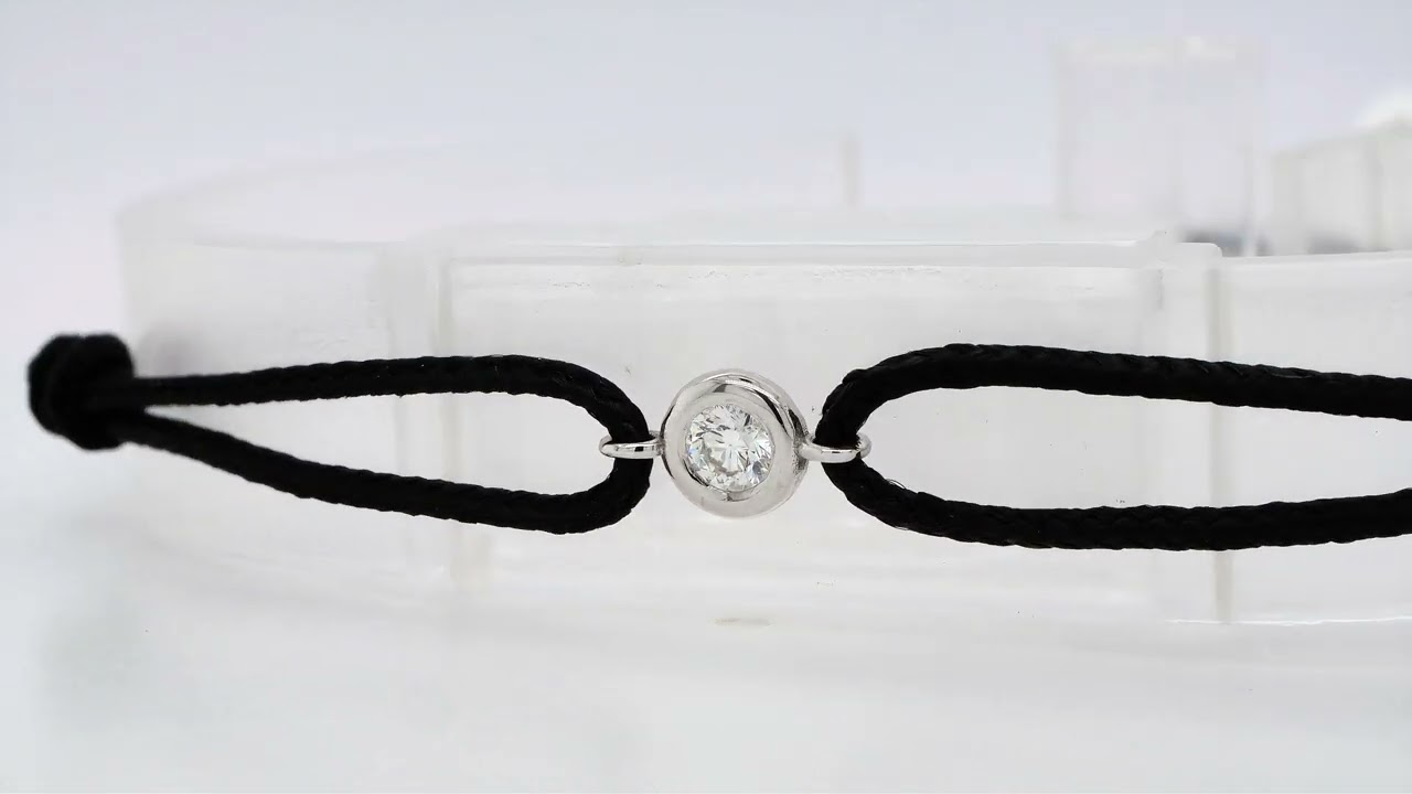 Single Diamond Black Cord Bracelet White Gold 18K