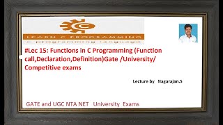 #Lec15 Functions in C Programming  for beginners (function Declaration/call/definition) Gateugc