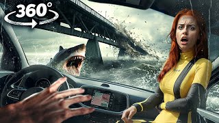 360° Bridge Thunderstorm  Car Sinking and Shark Attack VR 360 Video 4K Ultra HD