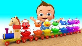 Cartoon Animals ColorBalls Wooden Train Toy Set 3D Learn Colors for Children Kids Toddlers Education