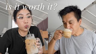 home cafe vlog: Yardstick coffee beans / making a flat white for my dad | Cookie Gonzalez
