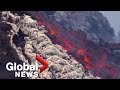 Mount etna stunning closeup as lava erupts from europes most active volcano