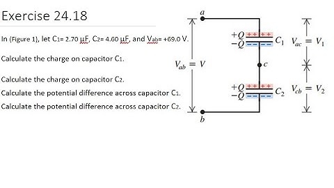 In (Figure 1), let C1= 2.70 μF, C2= 4.60 μF, and Vab= +69.0 V. Calculate the charge on capacitor C1.