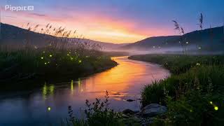 Sunset River ASMR 🌅💧 | Flowing Water, Birds & Evening Nature Sounds (4K)