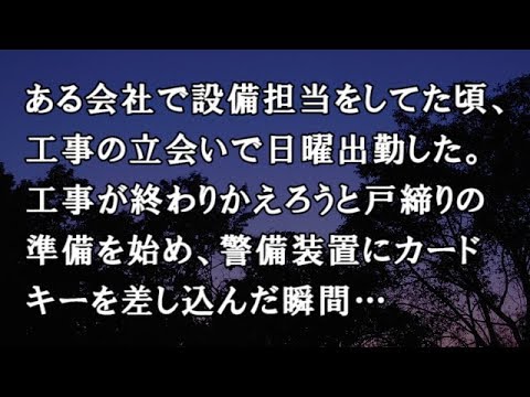 【修羅場　洒落怖】ある会社で設備担当をしてた頃、工事の立会いで日曜出勤した。工事が終わりかえろうと戸締りの準備を始め、警備装置にカードキーを差し込んだ瞬間…【修羅場・洒落怖のぞき見チャンネル】