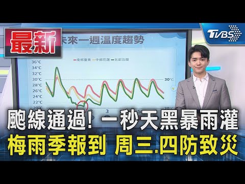 颮線通過! 一秒天黑暴雨灌 梅雨季報到 周三.四防致災｜TVBS新聞 @TVBSNEWS01