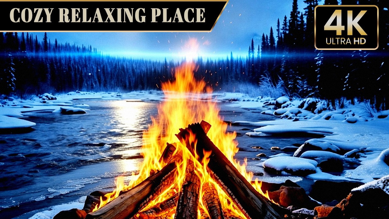 🔥 Snowy Riverside Campfire Glow ❄️Frozen River ASMR for Sleep