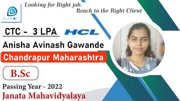 Congrats, Anisha | Selected in " HCL Technologies " | 3 LPA | B.Sc. , Passing 2022 | Chandrapur