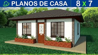 Plano de Casa 8x7M Pequeña ECONÓMICA 2 Habitaciones