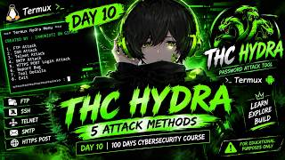 DAY 10 🔥 | THC Hydra on Termux 😈 | 5 Password Attack Methods Explained | Cybersecurity Course