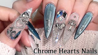 Cool Chrome Hearts Nails Polygel extension / Nail Art ASMR