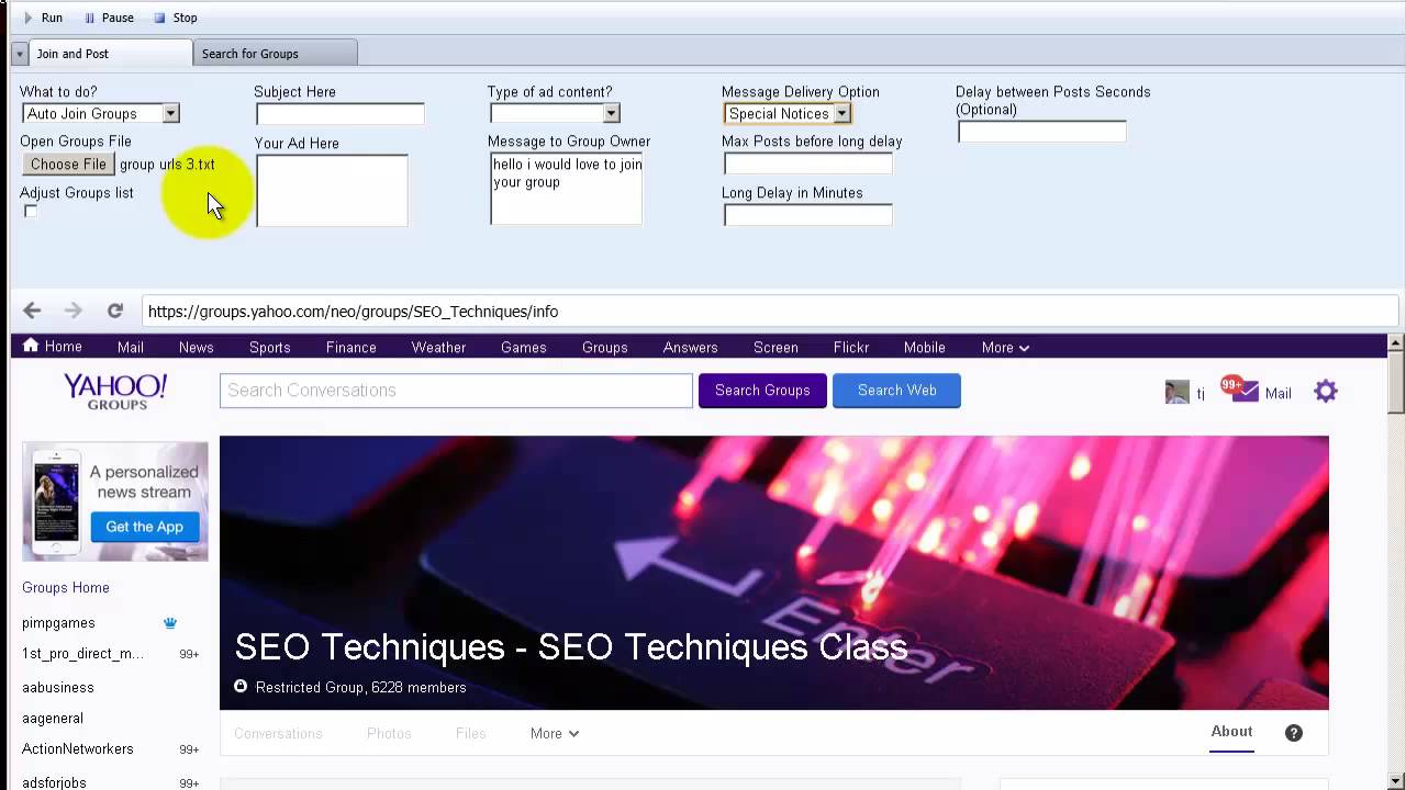 Yahoo Groups Bot - Automation