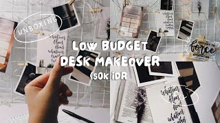 Aesthetic Desk Makeover / dekor meja belajar budget terbatas | unboxing + diy lettering