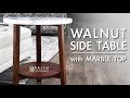 Walnut End Table with Marble Top // Side Table