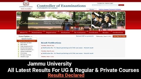 Jammu University Latest Results For All UG/PG Courses, Regular & Private Students |26 / 07 / 2021