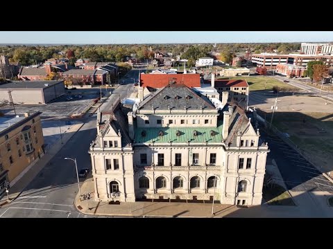 Drone View Of 1887 U.S Post Office and Courthouse Quincy Illinois Orville H Browning Station