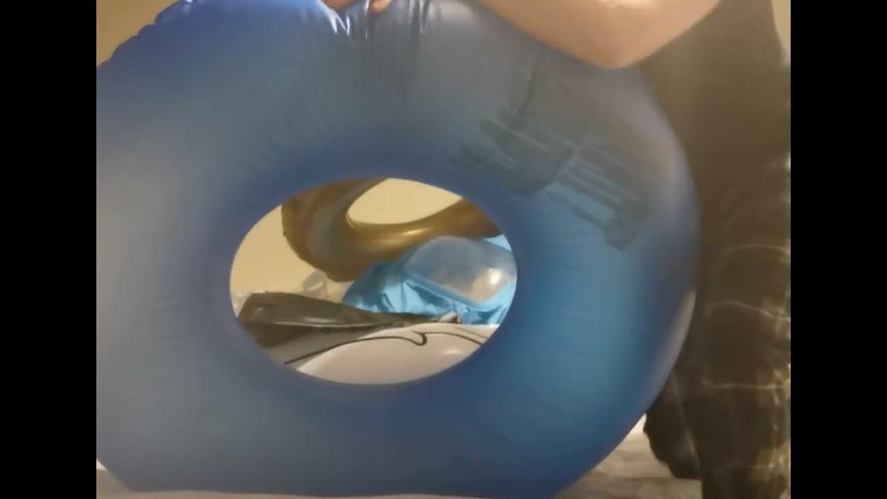 Big ass blue rubber ring inflating and popping beachlife blowup 