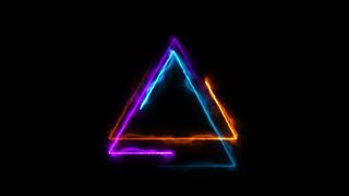 Shimmering neon energy triangle of moving lines. Beautiful decorative abstract splash screensaver