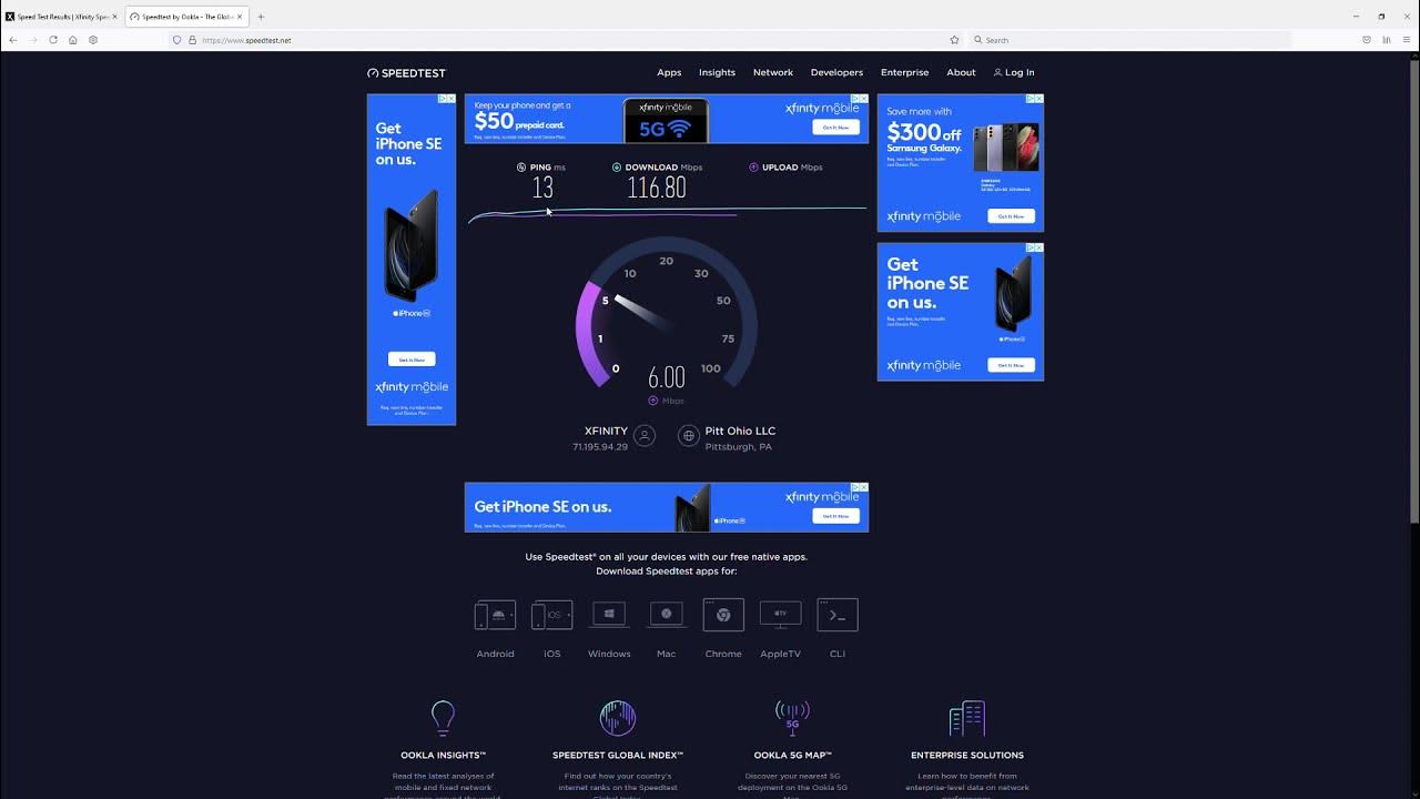 Xfinity speed test check your internet speed ookla my desktop with