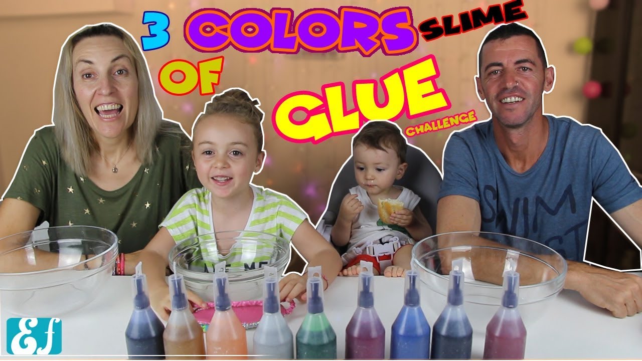 3 Colors of Glue Slime Challenge!! Enredos en Familia