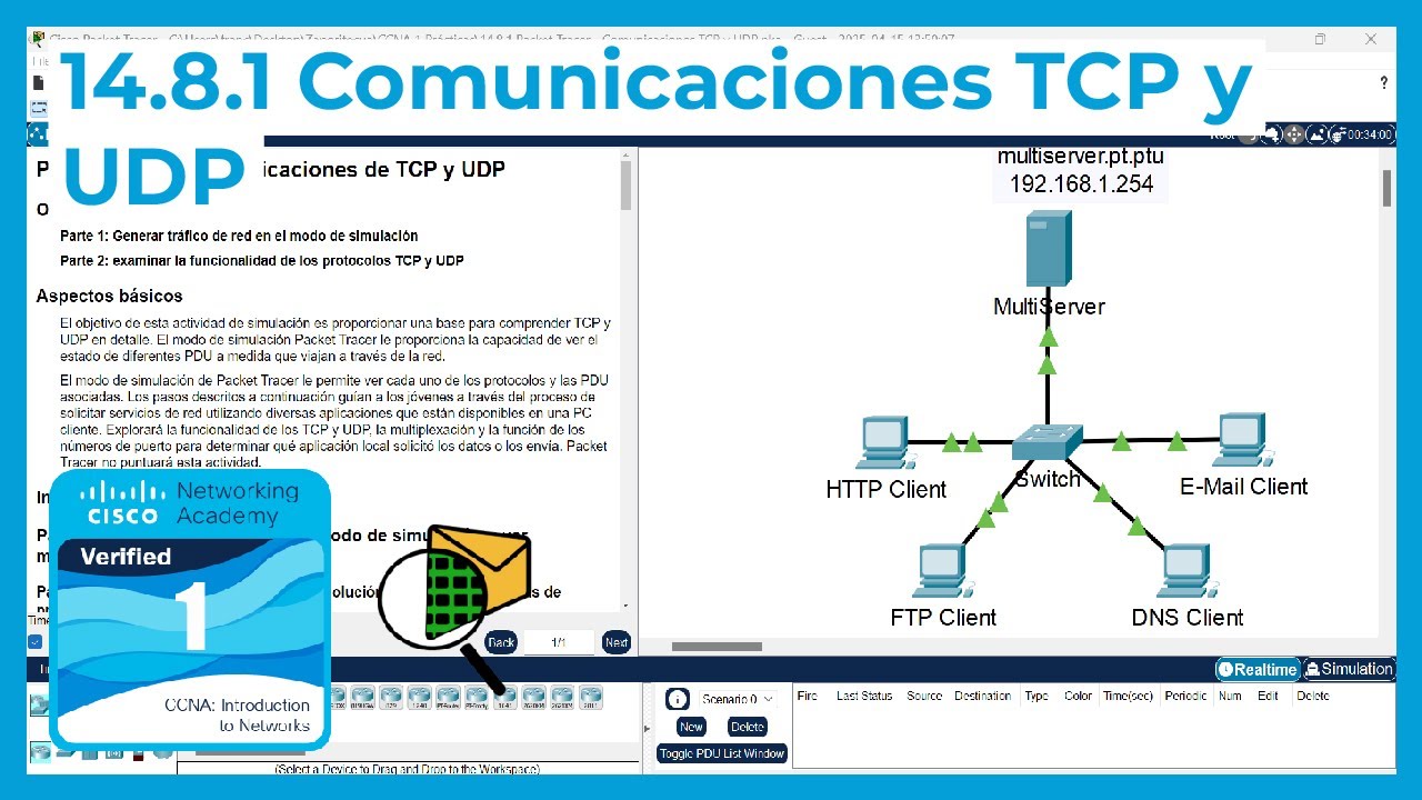 14.8.1 Packet Tracer 🔍📨 - Comunicaciones TCP y UDP (CCNA Curso 1)