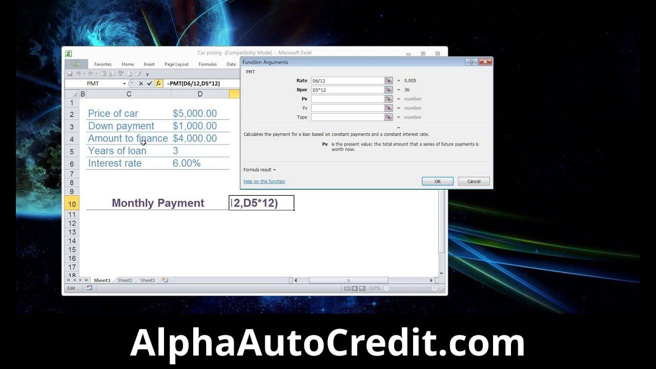 Car Payment Calculator Microsoft Excel Car Payment Calculator Spreadsheet YouTube