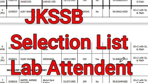 JKSSB Selection List , Laboratory Attendant