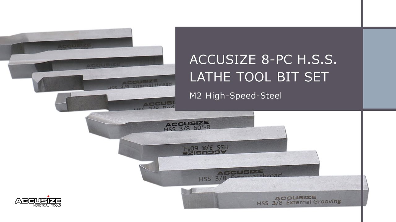 Accusize 8pc H.S.S. Lathe Tool Bit Sets for Grooving, Threading, Turning,  and Boring