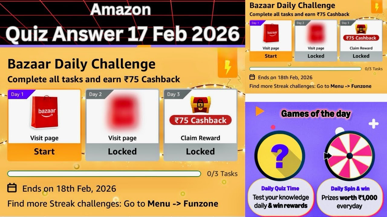 Amazon Quiz Answer Today  Amazon Bazaar Daily Challenge Quiz Answer Today Amazon Daily 17 Fab. 2026