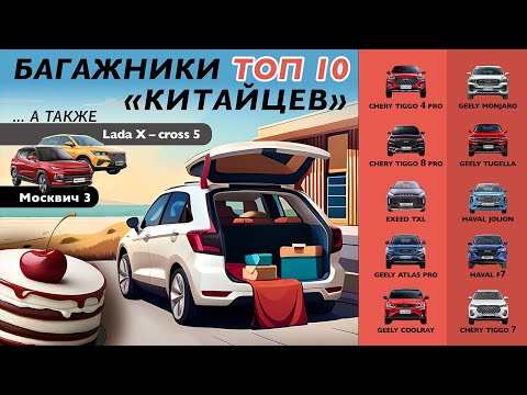 Багажники ТОП-10 китайских кроссоверов а также Москвич 3, LADA X-cross 5 и Geely Monjaro. Сравнение.