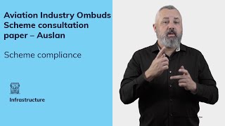 AIO – Scheme compliance
A new Aviation Industry Ombuds Scheme was announced with the release of the Aviation White Paper in August 2024 to provide improved outcomes for the travelling public. The Aviation Industry Ombuds Scheme consultation paper is seeking input on the design and implementation of the new Ombuds scheme. This is an Auslan translation of the consultation paper section on compliance with the scheme.
Subscribe to our YouTube channel: http://www.youtube.com/subscription_center?add_user=DeptCommsAU
Visit our websites:
www.infrastructure.gov.au
www.arts.gov.au
Follow us on Twitter:
https://twitter.com/AusGovMediaTech
https://twitter.com/AusGovArts
https://twitter.com/AusGovInfra
Follow us on Facebook:
https://www.facebook.com/AusGovMediaTech https://www.facebook.com/AusGovArts https://www.facebook.com/AusGovInfrastructure
Find us on LinkedIn:
www.linkedin.com/company/infrastructureau AIO – Scheme compliance