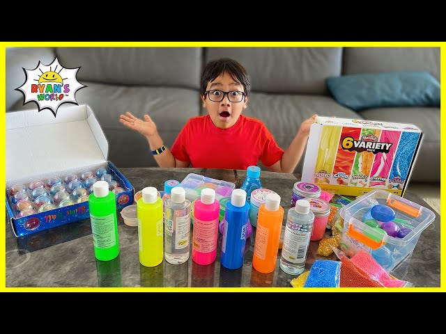 Ryan mixing all my store bought slime challenge!! class=