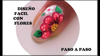 UÑAS CON FLOR ROJA Y BLANCA / DISEÑO FACIL PARA UÑAS CON FLOR ROJA.