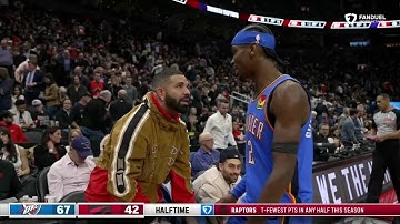 Shai Gilgeous-Alexander embraces Drake courtside during Thunder-Raptors | NBA on ESPN