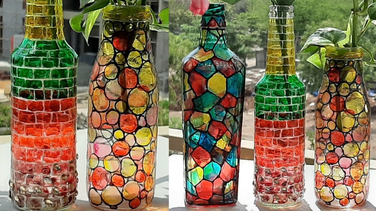 Glass Bottle Painting l How to use glass colours on bottle l ...