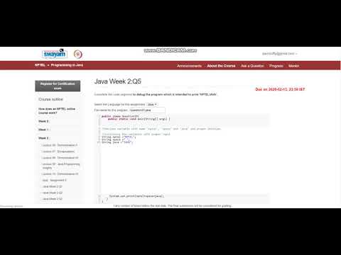 Programming in JAVA NPTL .Programming Question Week 2 : Q5. jan -april 2020