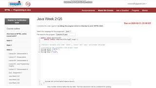 Programming in JAVA NPTL .Programming Question Week 2 : Q5. jan -april 2020